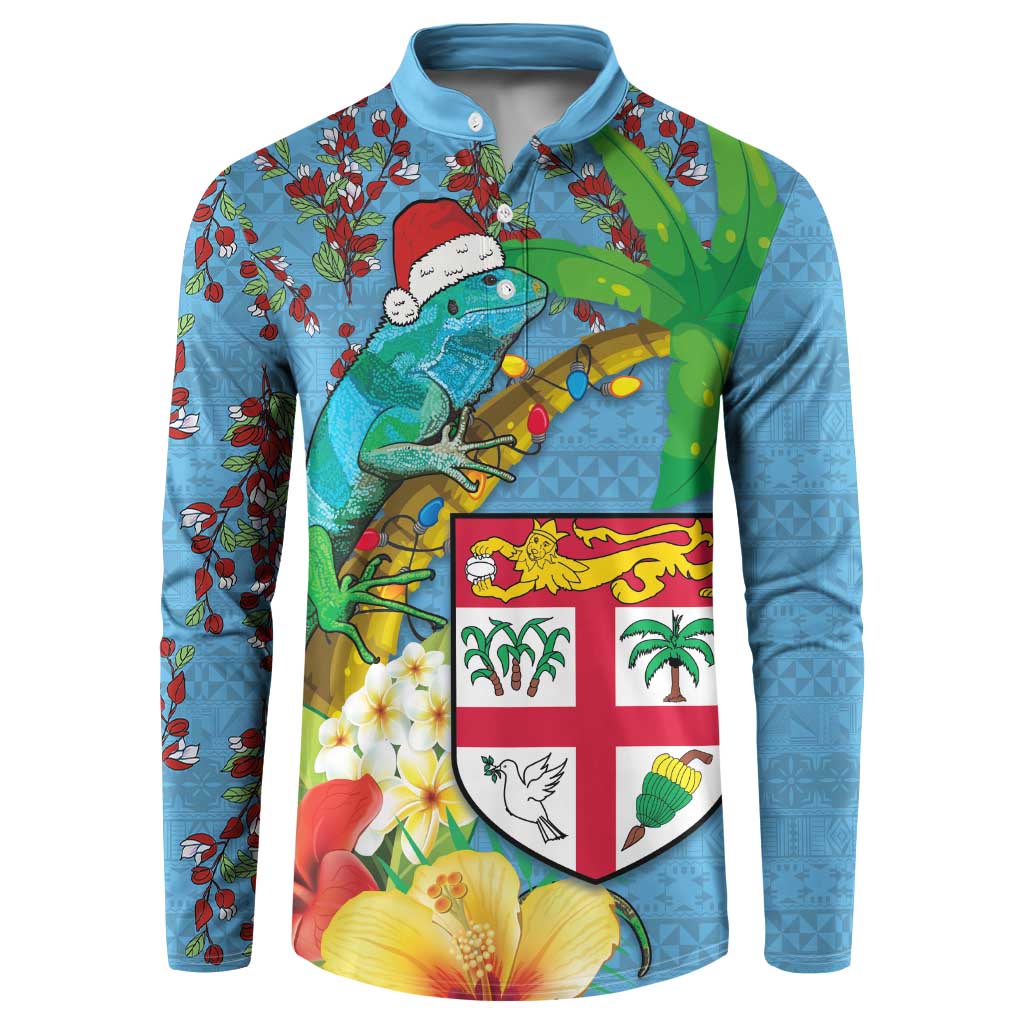 Fijians Iguana Tagimoucia Christmas Button Sweatshirt Christmas Palm Tree and Hibiscus