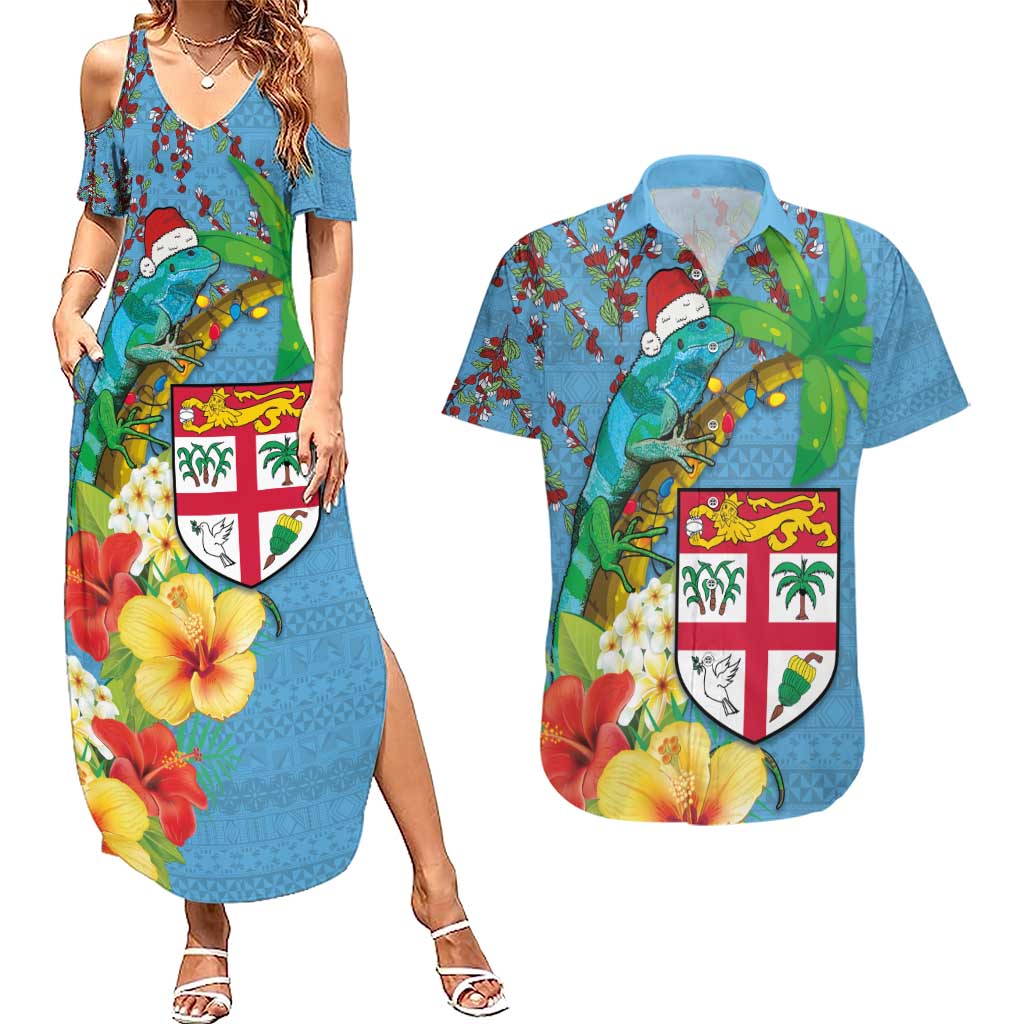 Fijians Iguana Tagimoucia Christmas Couples Matching Summer Maxi Dress and Hawaiian Shirt Christmas Palm Tree and Hibiscus