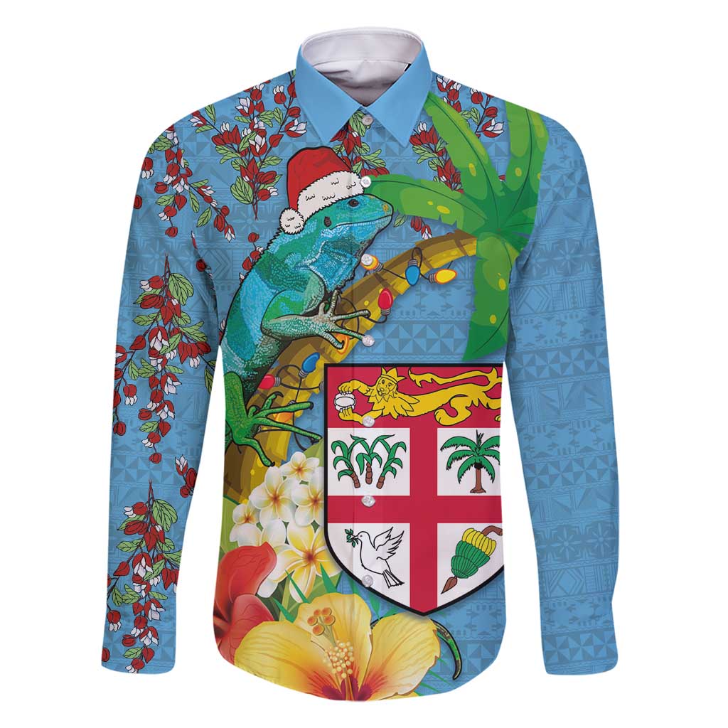 Fijians Iguana Tagimoucia Christmas Family Matching Off Shoulder Short Dress and Hawaiian Shirt Christmas Palm Tree and Hibiscus