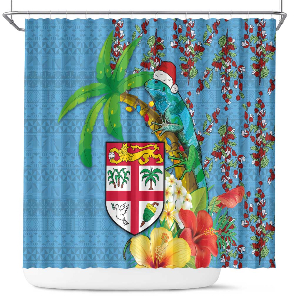 Fijians Iguana Tagimoucia Christmas Shower Curtain Christmas Palm Tree and Hibiscus