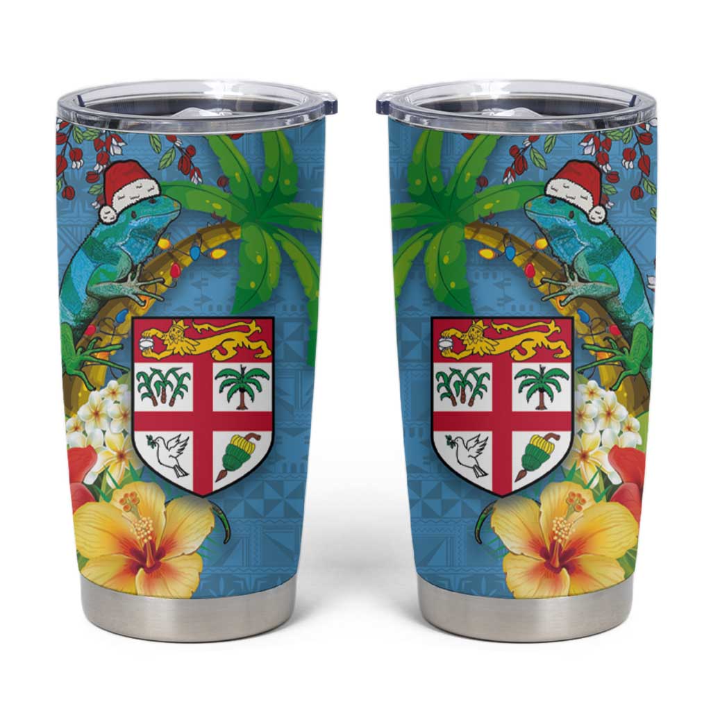 Fijians Iguana Tagimoucia Christmas Tumbler Cup Christmas Palm Tree and Hibiscus