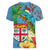 Fijians Iguana Tagimoucia Christmas Women V-Neck T-Shirt Christmas Palm Tree and Hibiscus