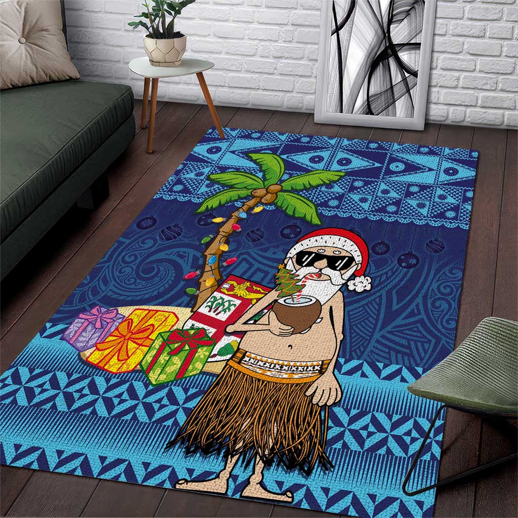 The Funny Santa Wears Sulu Christmas Area Rug Fijian Christmas Palm Tree With Masi Art Tattoo