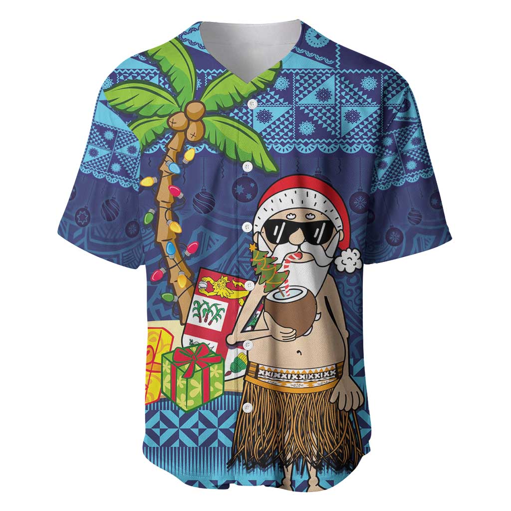 The Funny Santa Wears Sulu Christmas Baseball Jersey Fijian Christmas Palm Tree With Masi Art Tattoo