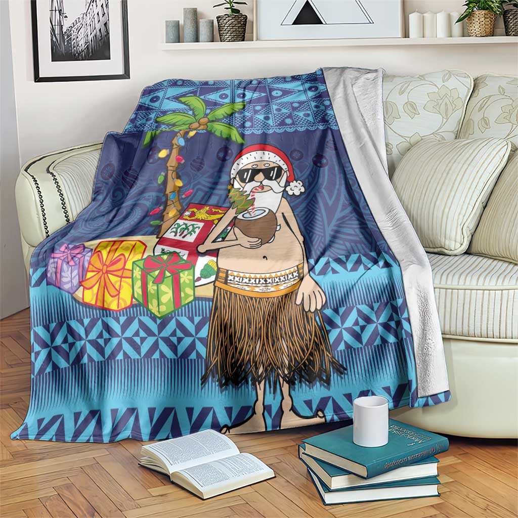 The Funny Santa Wears Sulu Christmas Blanket Fijian Christmas Palm Tree With Masi Art Tattoo