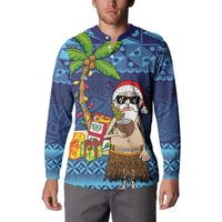 The Funny Santa Wears Sulu Christmas Button Sweatshirt Fijian Christmas Palm Tree With Masi Art Tattoo
