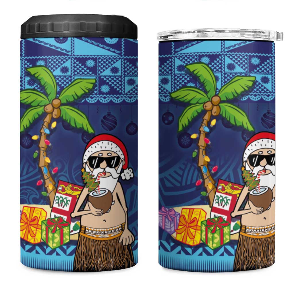 The Funny Santa Wears Sulu Christmas 4 in 1 Can Cooler Tumbler Fijian Christmas Palm Tree With Masi Art Tattoo