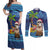 The Funny Santa Wears Sulu Christmas Couples Matching Off Shoulder Maxi Dress and Long Sleeve Button Shirt Fijian Christmas Palm Tree With Masi Art Tattoo