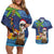 The Funny Santa Wears Sulu Christmas Couples Matching Off Shoulder Short Dress and Hawaiian Shirt Fijian Christmas Palm Tree With Masi Art Tattoo