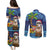 The Funny Santa Wears Sulu Christmas Couples Matching Puletasi and Long Sleeve Button Shirt Fijian Christmas Palm Tree With Masi Art Tattoo