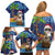 The Funny Santa Wears Sulu Christmas Family Matching Off Shoulder Short Dress and Hawaiian Shirt Fijian Christmas Palm Tree With Masi Art Tattoo