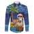 The Funny Santa Wears Sulu Christmas Family Matching Off Shoulder Short Dress and Hawaiian Shirt Fijian Christmas Palm Tree With Masi Art Tattoo