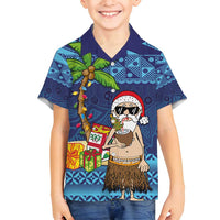 The Funny Santa Wears Sulu Christmas Family Matching Off Shoulder Short Dress and Hawaiian Shirt Fijian Christmas Palm Tree With Masi Art Tattoo