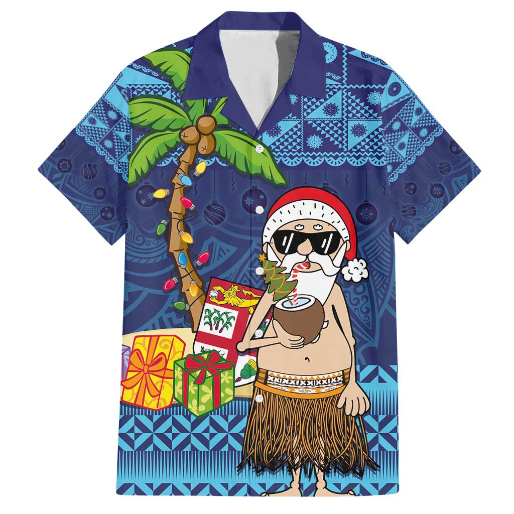 The Funny Santa Wears Sulu Christmas Family Matching Puletasi and Hawaiian Shirt Fijian Christmas Palm Tree With Masi Art Tattoo