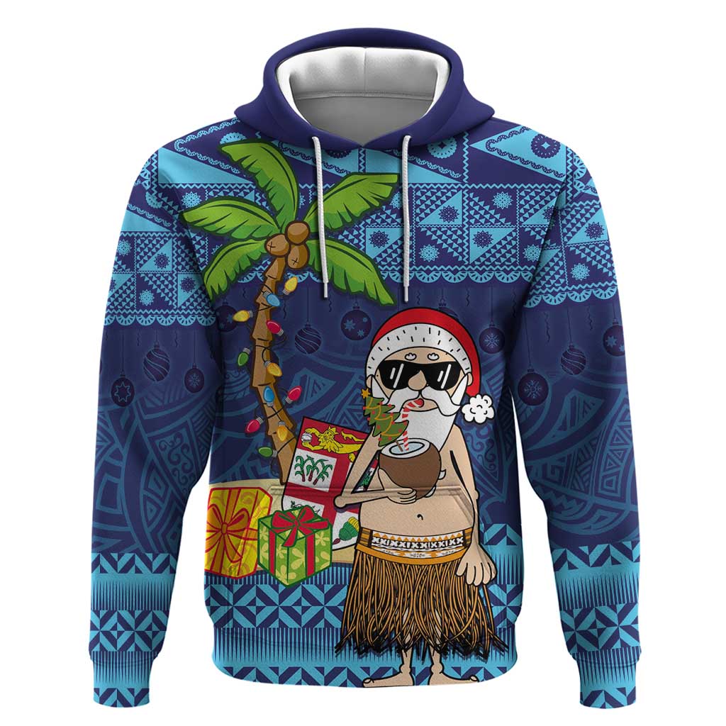 The Funny Santa Wears Sulu Christmas Hoodie Fijian Christmas Palm Tree With Masi Art Tattoo