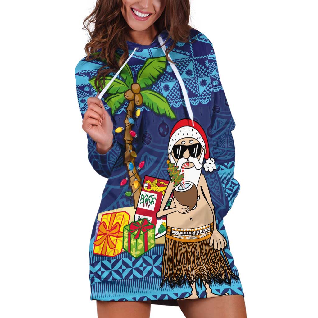 The Funny Santa Wears Sulu Christmas Hoodie Dress Fijian Christmas Palm Tree With Masi Art Tattoo