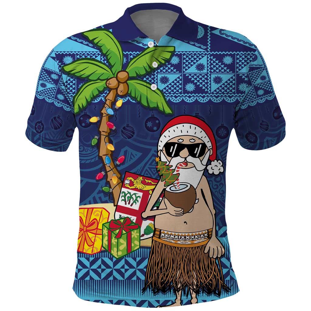 The Funny Santa Wears Sulu Christmas Polo Shirt Fijian Christmas Palm Tree With Masi Art Tattoo