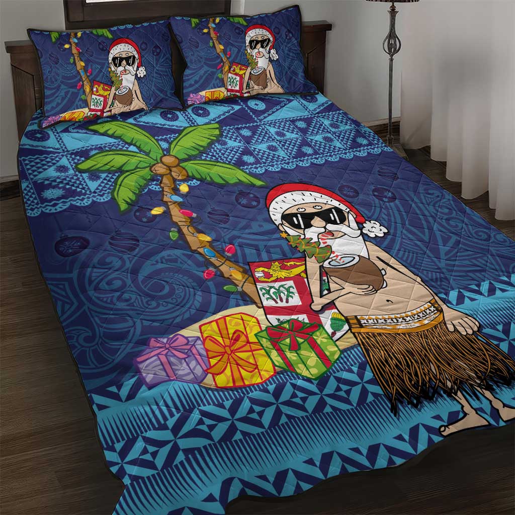 The Funny Santa Wears Sulu Christmas Quilt Bed Set Fijian Christmas Palm Tree With Masi Art Tattoo