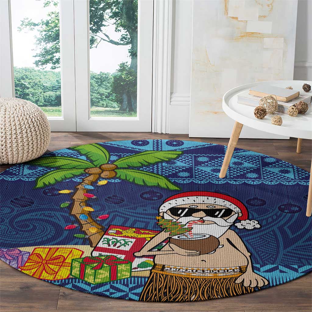 The Funny Santa Wears Sulu Christmas Round Carpet Fijian Christmas Palm Tree With Masi Art Tattoo