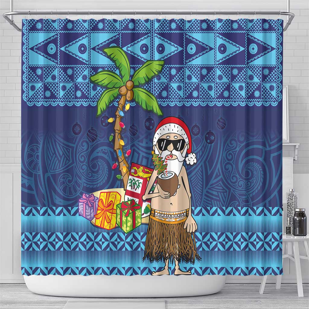 The Funny Santa Wears Sulu Christmas Shower Curtain Fijian Christmas Palm Tree With Masi Art Tattoo