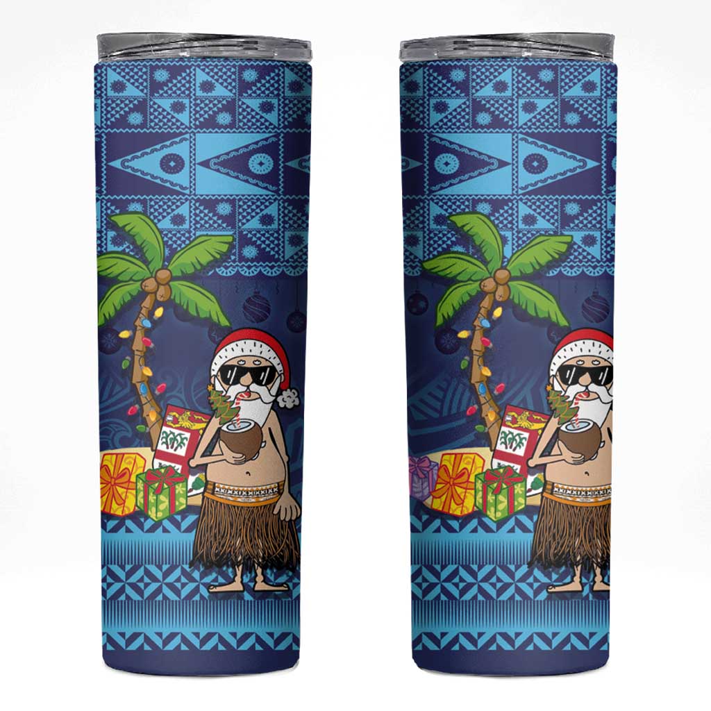 The Funny Santa Wears Sulu Christmas Skinny Tumbler Fijian Christmas Palm Tree With Masi Art Tattoo