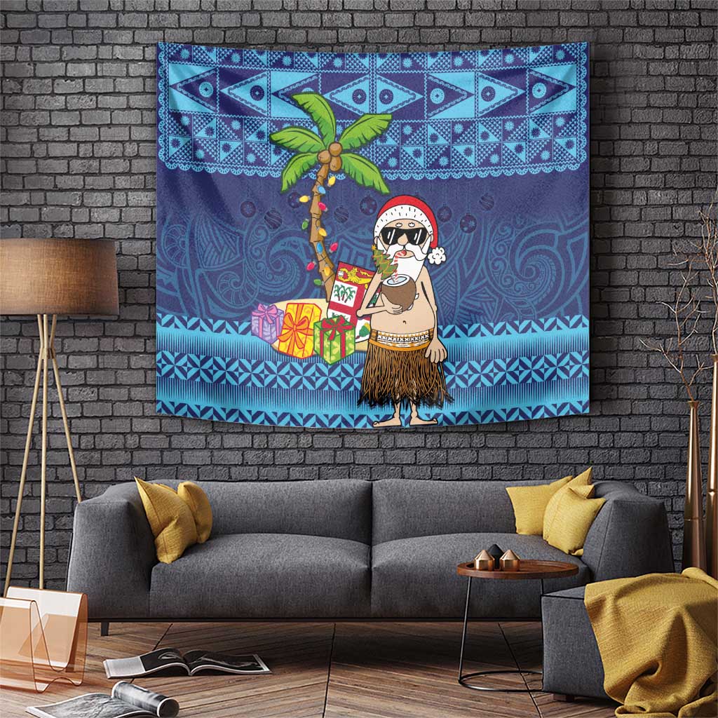 The Funny Santa Wears Sulu Christmas Tapestry Fijian Christmas Palm Tree With Masi Art Tattoo