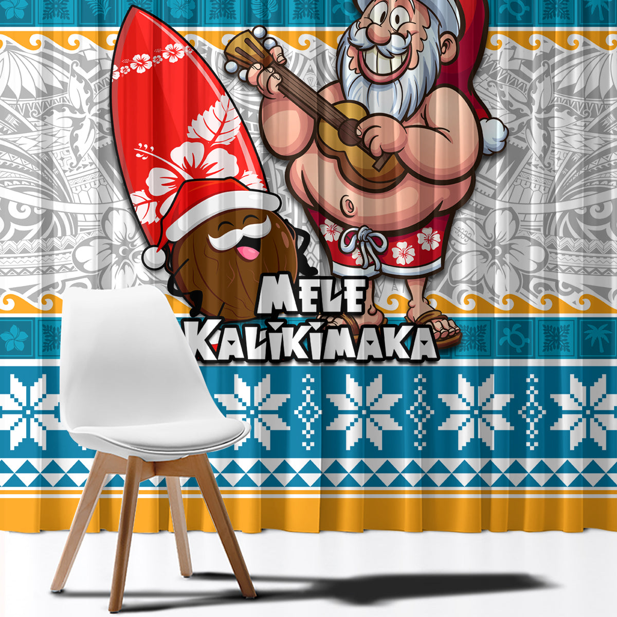Hawaii Mele Kalikimaka Window Curtain Funny Santa and Coconut Mix Kakau Pattern LT03 - Polynesian Pride