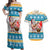 Custom Hawaii Mele Kalikimaka Couples Matching Off Shoulder Maxi Dress and Hawaiian Shirt Funny Santa and Coconut Mix Kakau Pattern LT03 Blue - Polynesian Pride