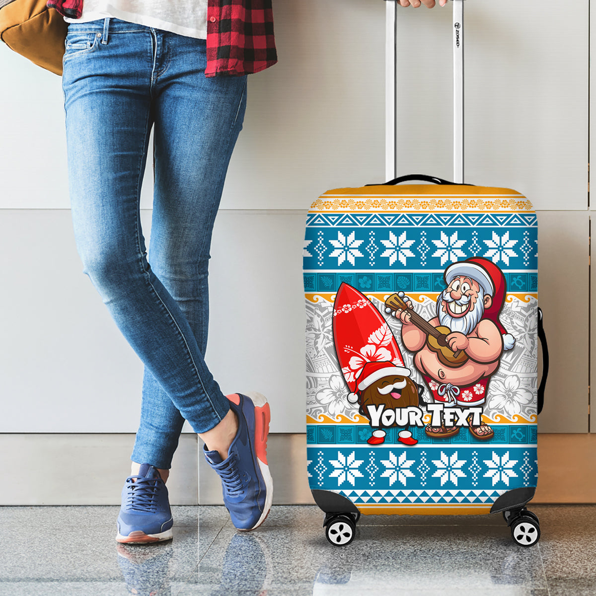 Custom Hawaii Mele Kalikimaka Luggage Cover Funny Santa and Coconut Mix Kakau Pattern LT03 - Polynesian Pride