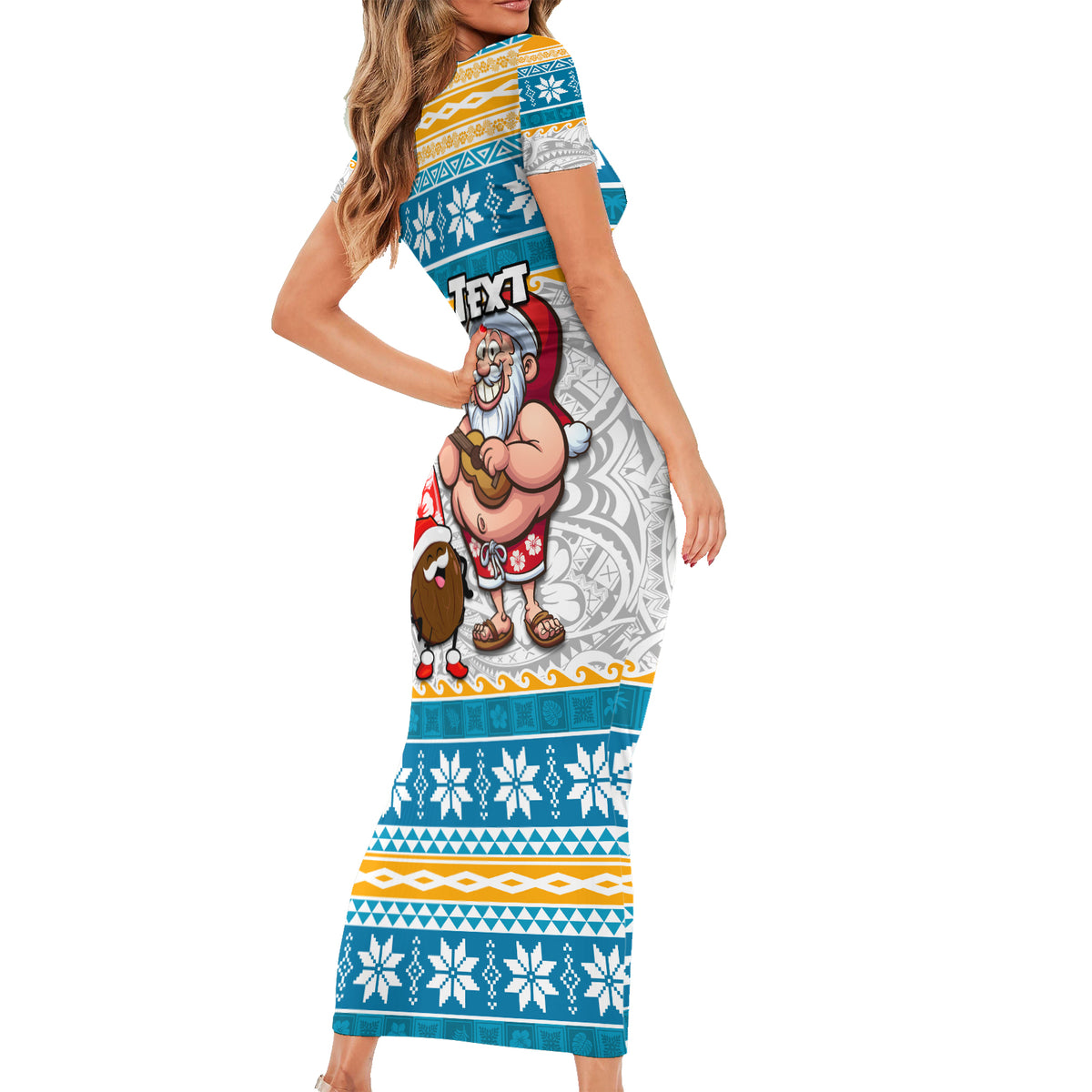 Custom Hawaii Mele Kalikimaka Short Sleeve Bodycon Dress Funny Santa and Coconut Mix Kakau Pattern LT03 - Polynesian Pride