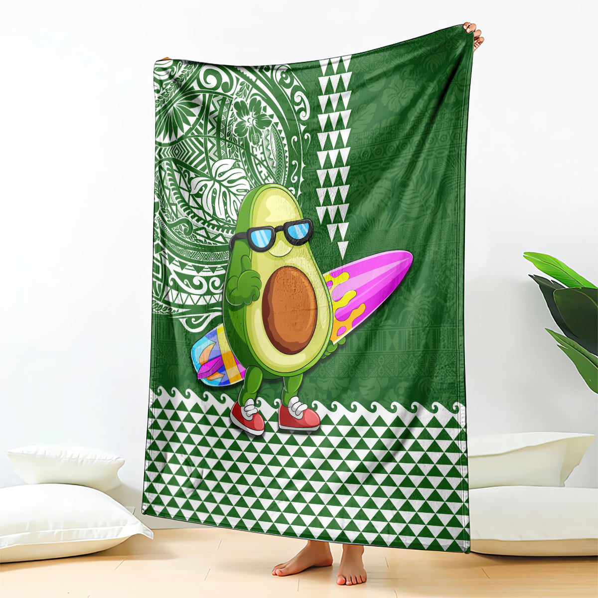 Hawaii Blanket Aloha Funny Avocado Mix Kakau Hawaiian Tribal LT03 Green - Polynesian Pride