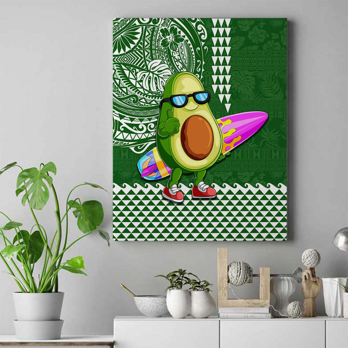 Hawaii Canvas Wall Art Aloha Funny Avocado Mix Kakau Hawaiian Tribal LT03 Green - Polynesian Pride