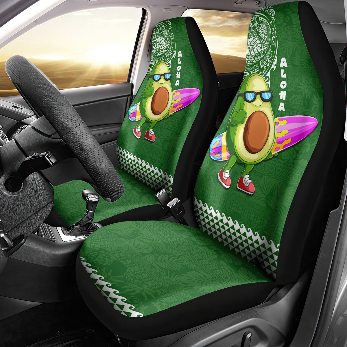 Hawaii Car Seat Cover Aloha Funny Avocado Mix Kakau Hawaiian Tribal LT03 - Polynesian Pride