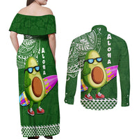 Hawaii Couples Matching Off Shoulder Maxi Dress and Long Sleeve Button Shirt Aloha Funny Avocado Mix Kakau Hawaiian Tribal LT03 - Polynesian Pride