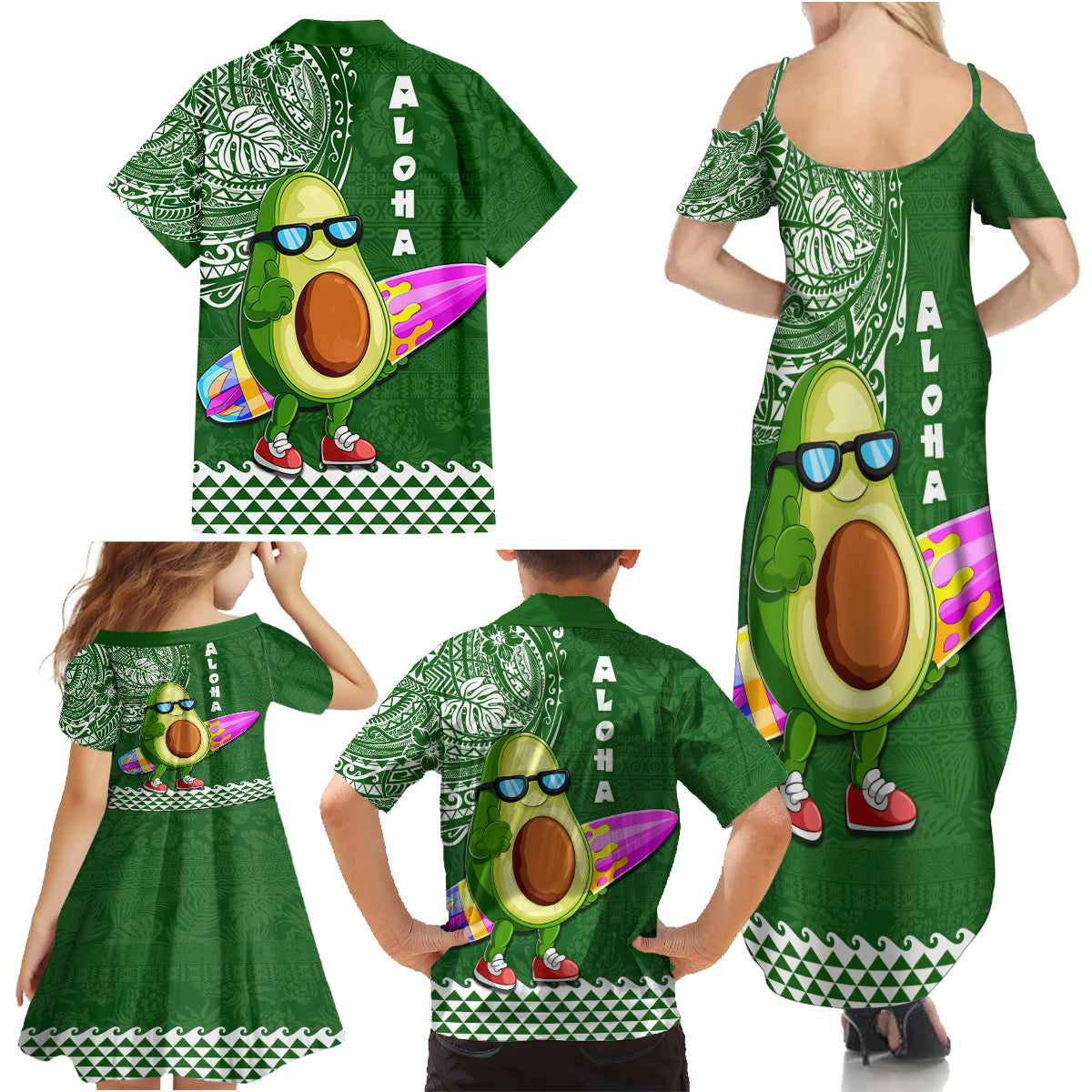 Hawaii Family Matching Summer Maxi Dress and Hawaiian Shirt Aloha Funny Avocado Mix Kakau Hawaiian Tribal LT03 - Polynesian Pride