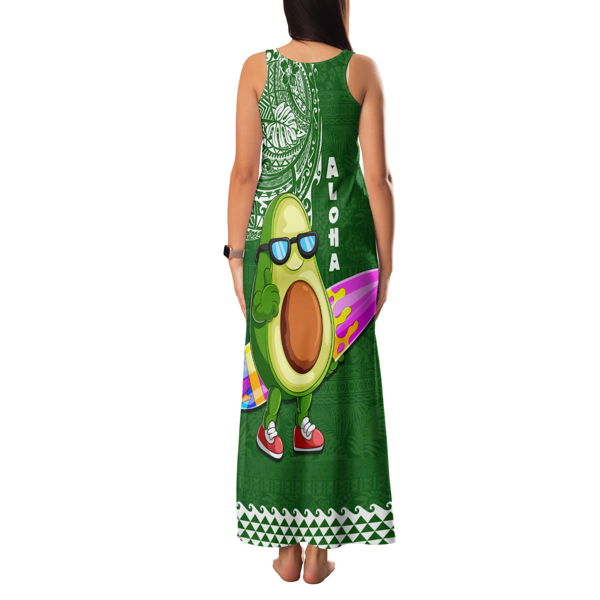 Hawaii Family Matching Tank Maxi Dress and Hawaiian Shirt Aloha Funny Avocado Mix Kakau Hawaiian Tribal LT03 - Polynesian Pride