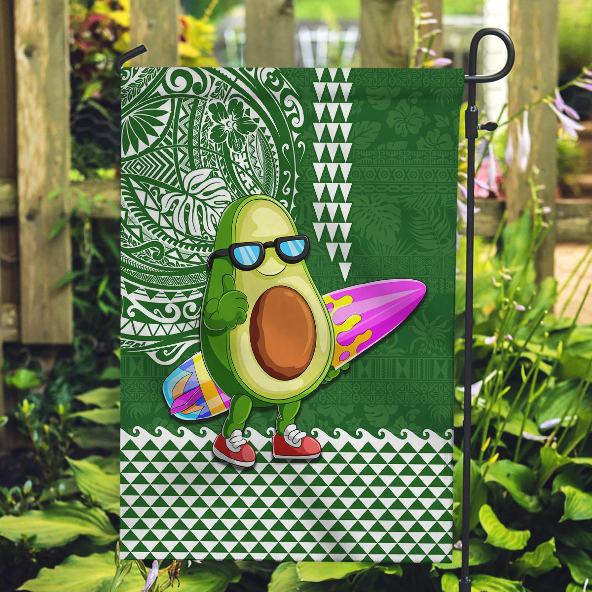 Hawaii Garden Flag Aloha Funny Avocado Mix Kakau Hawaiian Tribal LT03 Garden Flag Green - Polynesian Pride