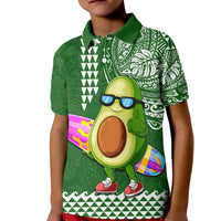 Hawaii Kid Polo Shirt Aloha Funny Avocado Mix Kakau Hawaiian Tribal LT03 Kid Green - Polynesian Pride