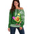 Hawaii Off Shoulder Sweater Aloha Funny Avocado Mix Kakau Hawaiian Tribal LT03 Women Green - Polynesian Pride