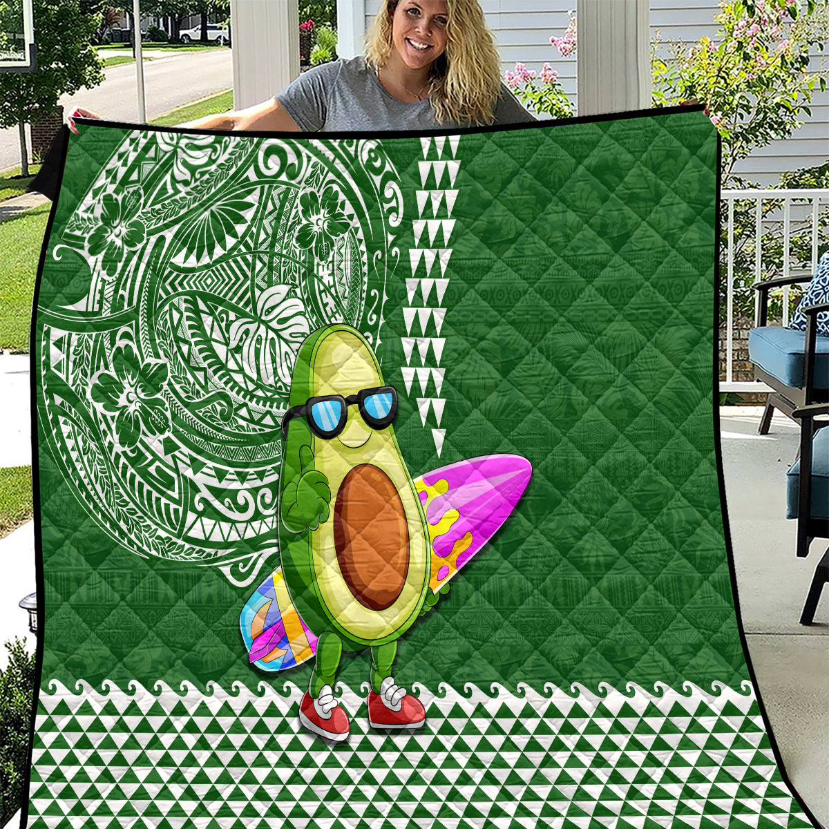 Hawaii Quilt Aloha Funny Avocado Mix Kakau Hawaiian Tribal LT03 Green - Polynesian Pride