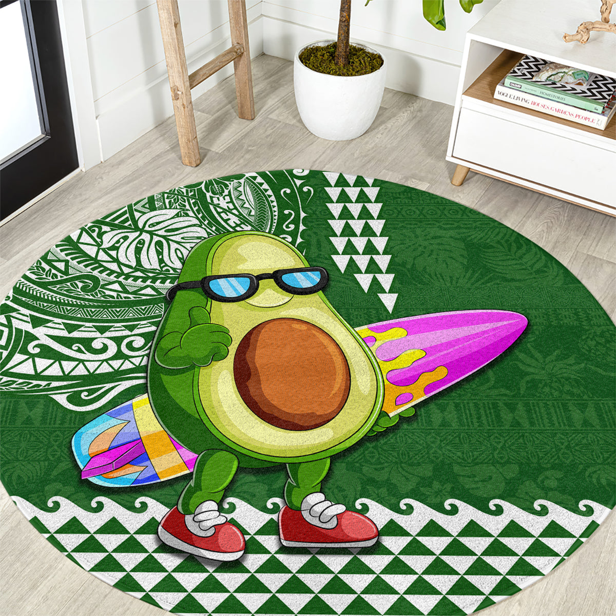 Hawaii Round Carpet Aloha Funny Avocado Mix Kakau Hawaiian Tribal LT03 Green - Polynesian Pride