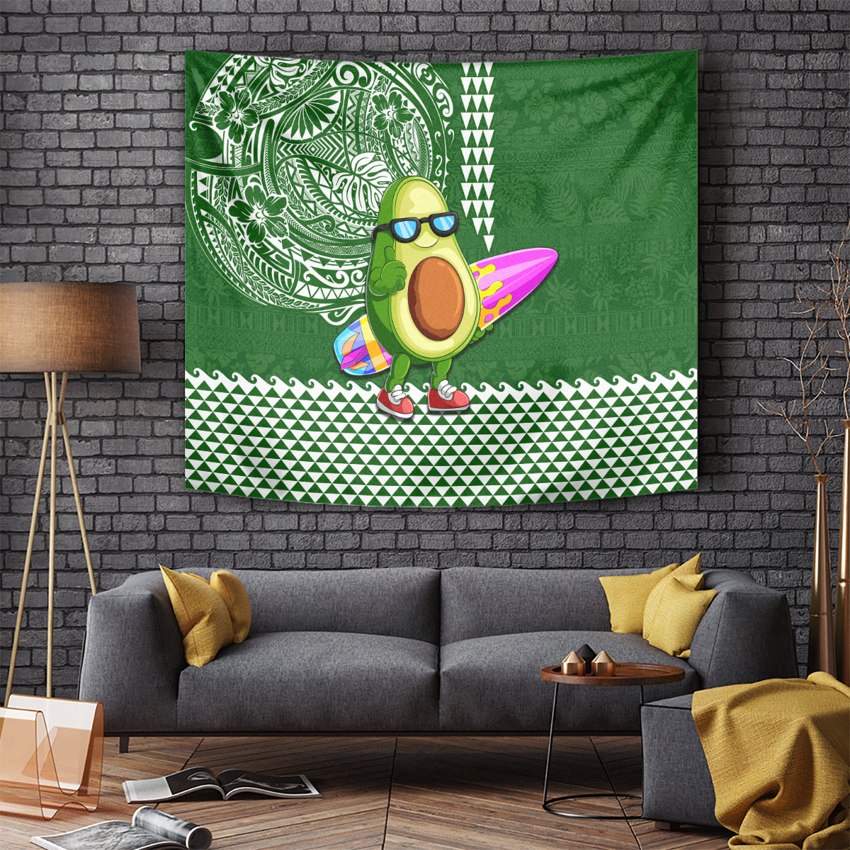 Hawaii Tapestry Aloha Funny Avocado Mix Kakau Hawaiian Tribal LT03 Green - Polynesian Pride