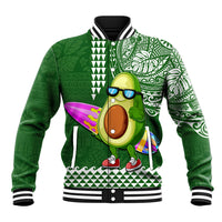Aloha Avocado Funny Fruits Custom Baseball Jacket Mix Hawaiian Kakau Tribal LT03 Unisex Green - Polynesian Pride