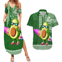 Aloha Avocado Funny Fruits Custom Couples Matching Summer Maxi Dress and Hawaiian Shirt Mix Hawaiian Kakau Tribal LT03 Green - Polynesian Pride