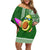 Aloha Avocado Funny Fruits Custom Family Matching Off Shoulder Short Dress and Hawaiian Shirt Mix Hawaiian Kakau Tribal LT03 Mom's Dress Green - Polynesian Pride