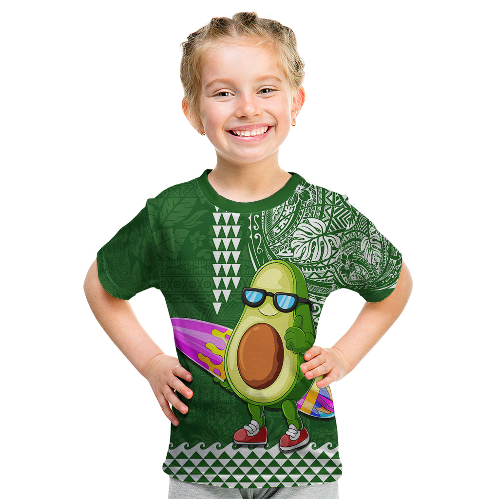 Aloha Avocado Funny Fruits Custom Kid T Shirt Mix Hawaiian Kakau Tribal LT03 Green - Polynesian Pride