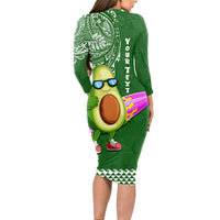 Aloha Avocado Funny Fruits Custom Long Sleeve Bodycon Dress Mix Hawaiian Kakau Tribal LT03 - Polynesian Pride
