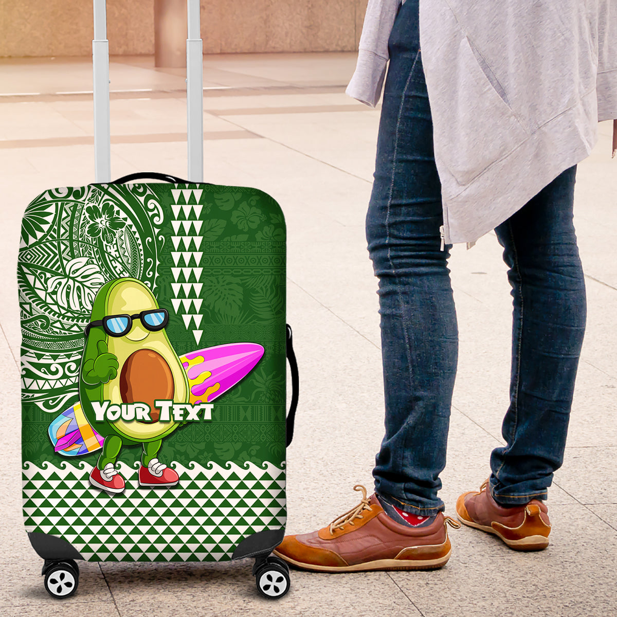 Aloha Avocado Funny Fruits Custom Luggage Cover Mix Hawaiian Kakau Tribal LT03 Green - Polynesian Pride