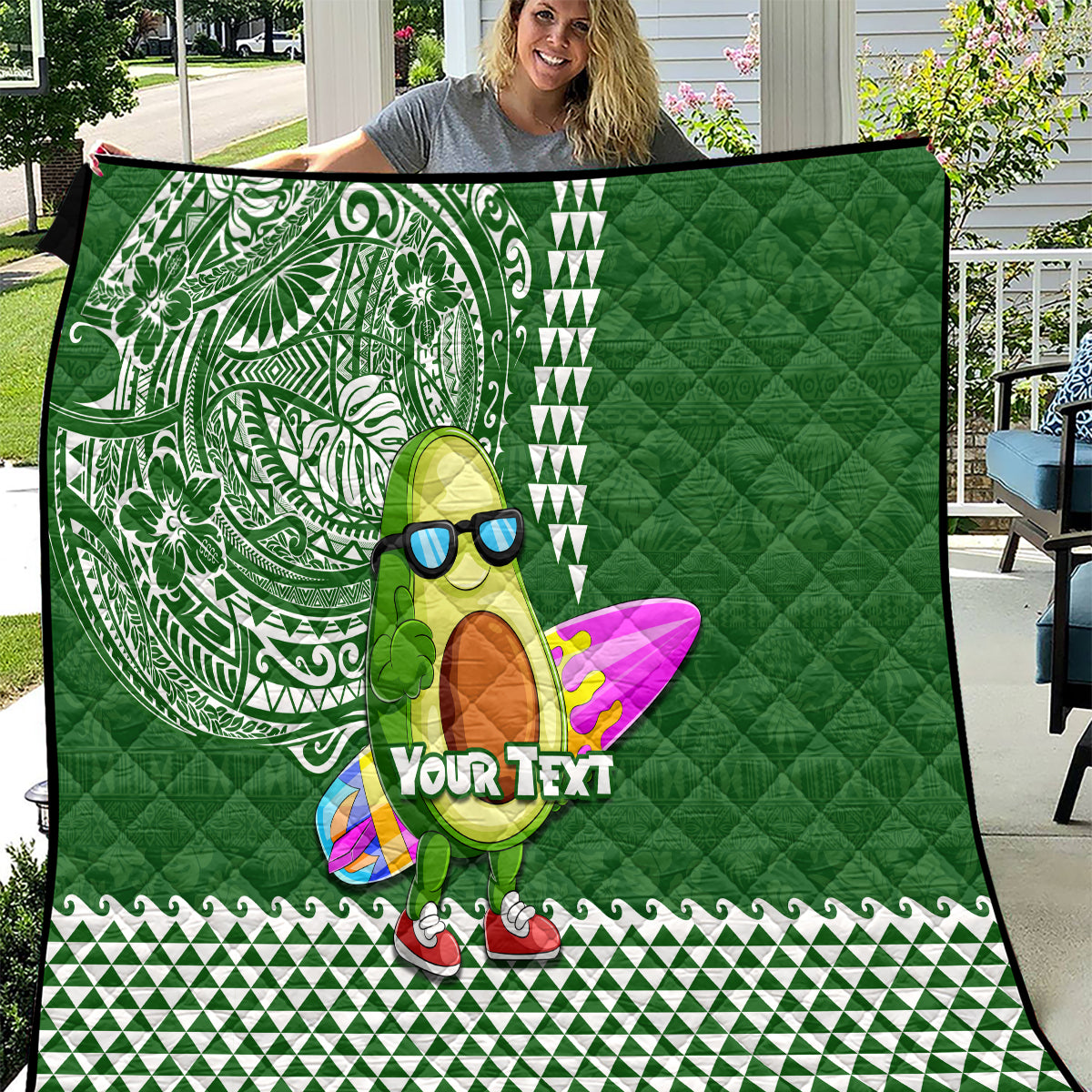 Aloha Avocado Funny Fruits Custom Quilt Mix Hawaiian Kakau Tribal LT03 Green - Polynesian Pride