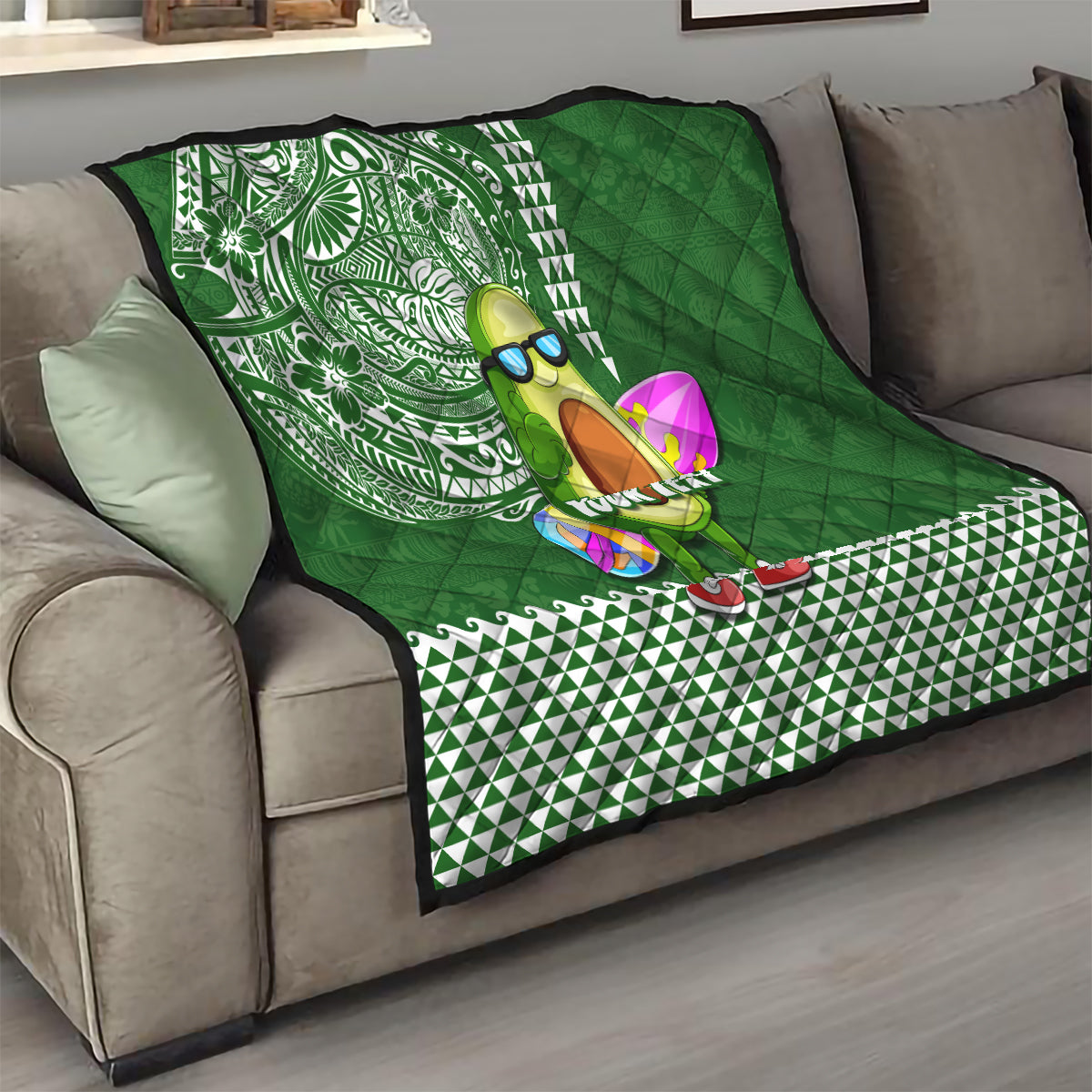 Aloha Avocado Funny Fruits Custom Quilt Mix Hawaiian Kakau Tribal LT03 - Polynesian Pride